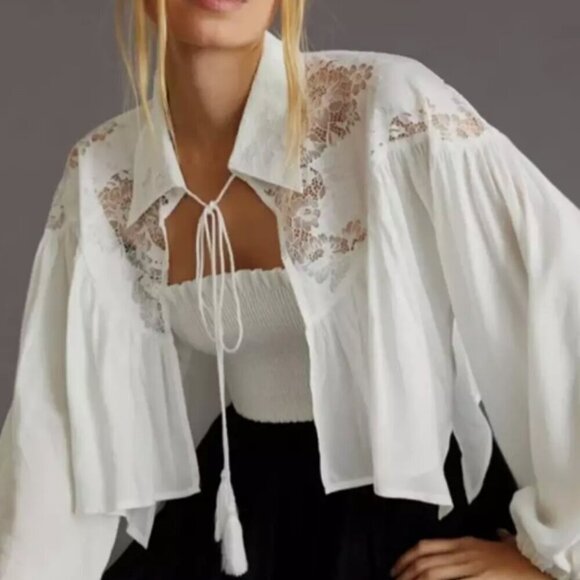 Anthropologie Maeve White Cropped Lace Shrug One Size - Picture 2 of 9